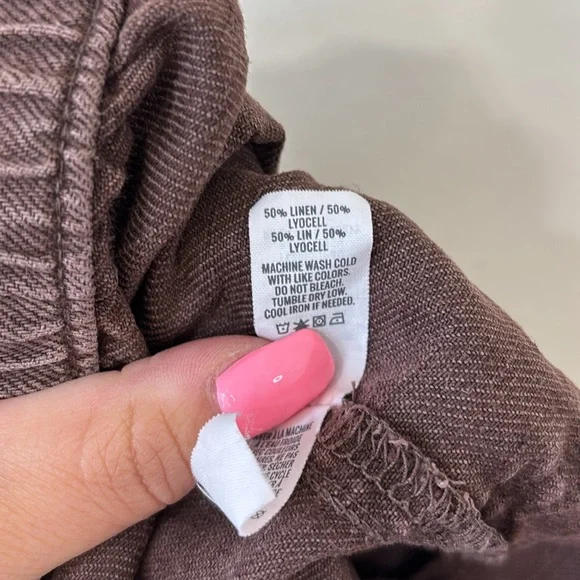 Aerie Twill V Waist Linen Blend Brown Shorts Size Large - Picture 8 of 8